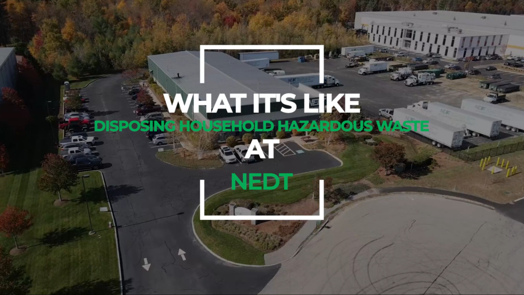 What it's like disposing hosehold hazardous waste and NEDT with drone's eye view of an NEDT collection center.