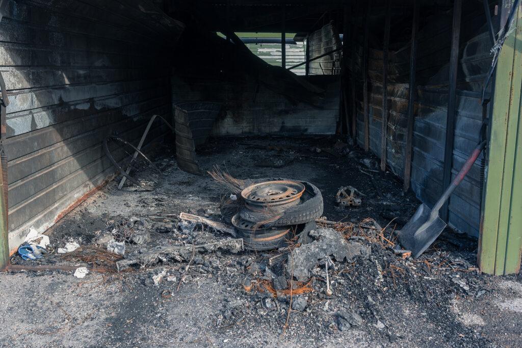 Garage destroyed by house fire.